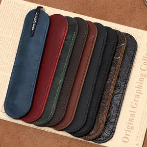 Customized Handmade Vintage Emed Genuine Leather Single <b>Pen</b> Sleeve Case Holder Pouch Cover - Product Image 3