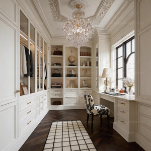 Système de dressing classique <span class=keywords><strong>blanc</strong></span> pour manoir avec vitrine en verre, bureau d'étude personnalisé et armoire de dressing - Product Image 1