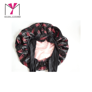 MUYANG New product CUSTOMIZE Full Logo Round Satin <b>Bonnet</b> With Elastic Tie Printed Pattern For Women 56-58CM Home Use - Product Image 4