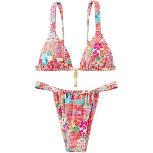 FOXA Women's 2 Piece Floral Tropical Print <b>Bikini</b> <b>Set</b> Boho <b>Triangle</b> Bathing Suit Tie Backless Swimsuit <b>Sets</b> - Product Image 1