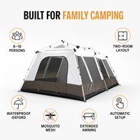 Carpa de Camping Pop-Up para 8-10 Personas, 430*300*190cm, Montaje Automático, Dos Habitaciones, Tipo Cabaña Familiar, Impermeable, Oxford, Toldo Extendido para las Cuatro Estaciones