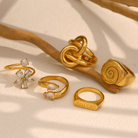 G3462 Vente en gros Acier inoxydable PVD plaqué or 18 carats Bijoux de déclaration étanches à double couche Bagues fleur zircon conque torsadé
