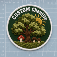 Patch Bordir Chenille 3D Custom Desain Bunga Logo Pohon Jamur Cottagecore, Bisa Disetrika atau Dijahit untuk Topi Jaket DIY