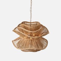 Lustre en forme de fleur en rotin naturel avec commande sans fil et hauteur réglable pour chambre à coucher
