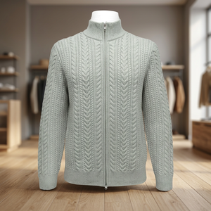 Cardigan en tricot uni pour homme avec fermeture éclair, manches longues, col montant, pull d'hiver - Product Image 1
