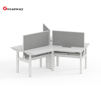 Poste de travail électrique assis-debout 3 places, hauteur réglable motorisée, module de bureau modulaire moderne, mobilier de bureau en gros