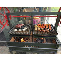 Barbecue d'extérieur pour plus de 5 personnes, réglable, portable, avec chariot, sécurité des flammes, acier durable, revêtement en poudre, facile à assembler