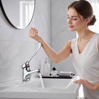 Robinet de salle de bain professionnel de qualité médicale à commande par le coude, en laiton chromé, avec longue poignée, pour clinique et hôpital, mitigeur de lavabo
