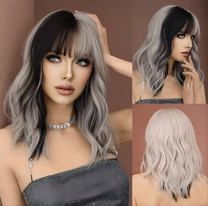 Perruque bouclée <span class=keywords><strong>mi</strong></span>-longue réaliste en <span class=keywords><strong>cheveux</strong></span> synthétiques Xin Yao, couleur gris-argent-rose, mignonne, moelleuse et respirante pour femme - Product Image 1