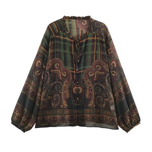 Maßgefertigtes 2026 Damen Boho Blumenmuster Schleifenhemd und Midi-Rock Set, Vintage Zweiteiler, OEM ODM China Fabrik Großhandel - Product Image 3