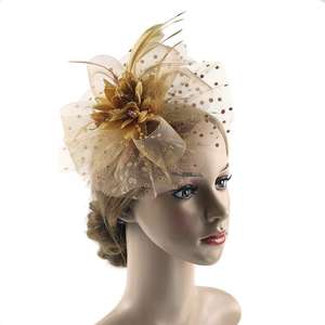 Tocado elegante de plumas para <span class=keywords><strong>novia</strong></span> con <span class=keywords><strong>velo</strong></span> de lunares y pinza para el pelo de flores, tocado de boda de estilo Vintage, sombrero de Festival - Product Image 5