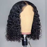 Perruque Bob Lace Front Wig indienne naturelle, cheveux humains, coupe émoussée courte, Deep Wave, 13*4,
