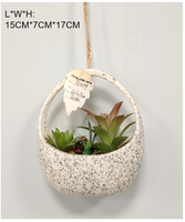 Pot suspendu en céramique mouchetée avec succulentes artificielles - Mini plantes artificielles pour la décoration intérieure, du bureau ou des murs