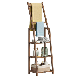 Modern 5-Tier Bamboo <strong>Towel</strong> Rack With 3 Shelves Espresso Finish Leaning Ladder <strong>Storage</strong> <strong>Unit</strong> for Master Bathroom - Product Image 1