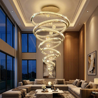Lustre suspendu de luxe, luminaires suspendus, lustres en forme d'anneau, grands lustres contemporains modernes en cristal, lustre long pour escalier