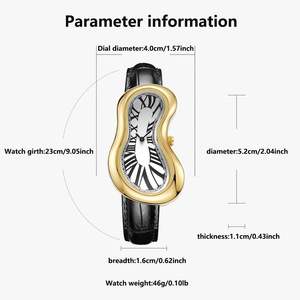 Часы для мужчин, новые дизайнерские винтажные часы с плавлением золота, роскошные часы с неправильной формой, римские цифры, абстрактные, изогнутые - Product Image 2