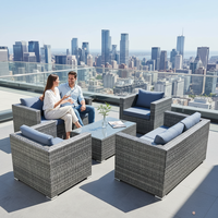 Vente chaude usine : Ensemble de mobilier d'extérieur modulable personnalisé, grand canapé en rotin PE avec ottomanes et table basse pour jardin