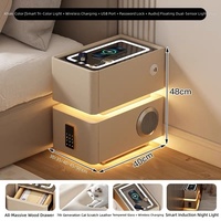 Mesita de Noche Inteligente de MDF con 2 Cajones, Altavoz Bluetooth, Carga Inalámbrica, LED, USB, Moderna, Ecológica, Personalizable para Dormitorio, Comedor, Hotel