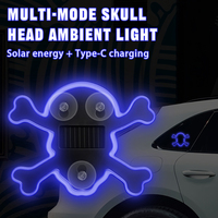 Lampe d'ambiance LED solaire pour voiture en forme de crâne, fixation par ventouse, rechargeable USB-C, multi-modes, universelle, pour décoration de vitre de voiture