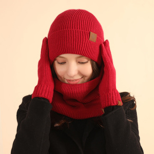 Fashion <strong>Women</strong> 3pcs Acrylic Winter Beanie <strong>Hat</strong> <strong>Set</strong> Winter <strong>Hats</strong> <strong>and</strong> Mitten <strong>Scarf</strong> for <strong>Women</strong> Warm <strong>Scarf</strong> <strong>and</strong> Touchscreen Gloves - Product Image 3