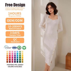 Vestido de Suéter Otoñal Personalizado para Mujer, Elegante y Formal, de Manga Larga, Vestidos Blancos de Oficina para Mujer - Product Image 1