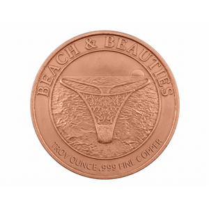Moneda de desafío de 1 onza de cobre puro .999, estilo antiguo y moderno, con diseño de bikini 'Beach & Beauties' y palma tropical en relieve 3D, coleccionable - Product Image 2