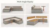 Banquette de café en forme de L sur mesure avec base en terrazzo, canapé de restaurant avec table d'appoint intégrée, mobilier commercial