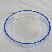 Assiettes de présentation transparentes à bordure perlée noire de 13 pouces, réutilisables et économiques, pour décoration de table de fête – Vente chaude