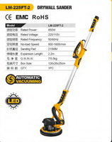 LM-225FT-2 850W 220V Ponceuse à cloisons sèches à moteur sans balais à vitesse variable, meuleuse murale haute performance, polisseuse de plafond portative sans poussière pour le bricolage