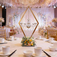 Candélabres en métal doré et argenté, grands, en forme de diamant, avec supports de bougies en acrylique, pour décoration de mariage, centres de table, supports de fleurs, vases