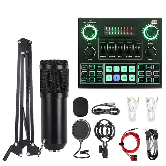 Xtuga BM800 Studio Recording Set Full Condenser Mic Kit Live Sound Card Dual Support XLR to 3.5mm Plug Color Gift Box