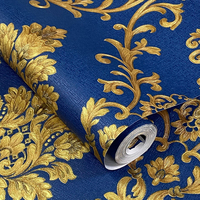 Mur et mur intérieur matériaux de construction papier peint Damas papier peint chambre salon fond mur bleu autre papier peint