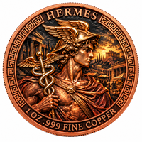 Pièces de monnaie rondes en cuivre pur 999 de 1 oz, série Mythologie Grecque Antique, double face, en relief, colorées, artisanat métallique
