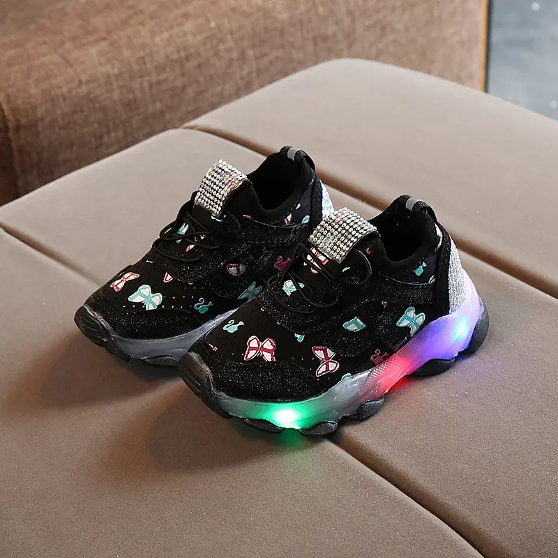 Yeni sonbahar kızlar kore moda aydınlık sneakers kelebekler açık spor light up ayakkabı çocuk koşu ayakkabıları