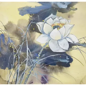 Lukisan Buatan Tangan Bunga Pemandangan Putih Teratai Cat Air Sangat Klasik Oleh Pengrajin Warna Diperkaya 30X29Cm Tanpa Bingkai