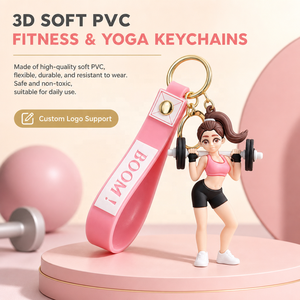 Porte-clés en PVC souple personnalisé avec logo de dessin animé, en forme de personnage de fitness, pour le sport et les cadeaux promotionnels - Product Image 1