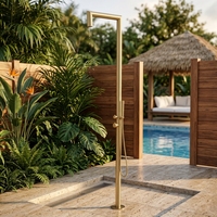 Robinet colonne moderne à double poignée en acier inoxydable brossé pour douche de piscine extérieure, avec jets de pluie et de massage