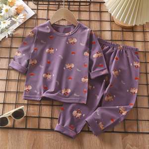Setelan piyama lengan panjang motif kartun, piyama dua potong lengan panjang, baju tidur katun natal untuk bayi 1-14 tahun - Product Image 3