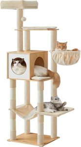 Árbol <span class=keywords><strong>para</strong></span> Gatos, Condominio de Varios Niveles con Cueva, Cesta, Hamaca, Pompón, Postes <span class=keywords><strong>para</strong></span> Rascar, Amarillo Almendra UPCT118Y01 - Product Image 2