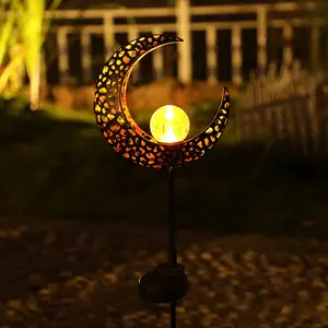 Magic Hollow-Gesneden Maan Crackle Glas Tuin Decoratieve Solar Muur Tuin Straat Licht Spot Light Voor Tuin