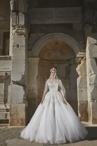 Vestido de noiva Alibaba para princesa, vestido de noiva com gola curta e miçangas brilhantes, vestido de noiva para casamento, 2024