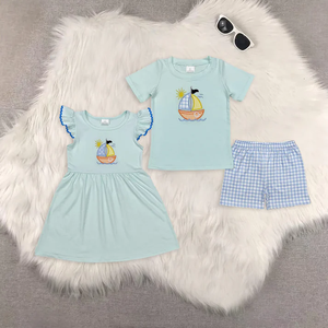 ชุดลำลองสำหรับเด็กผู้ชายวัยเตาะแตะ เสื้อยืดแขนสั้นลายเรือใบ กางเกงขาสั้น ชุด 2 ชิ้นสำหรับเด็ก - Product Image 1