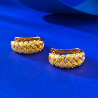 Bijoux fins, boucles d'oreilles en argent sterling 925 plaqué or, motif d'épi de blé tressé et brossé