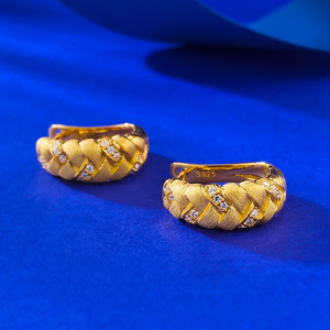Bijoux fins, boucles d'oreilles <span class=keywords><strong>en</strong></span> argent sterling 925 plaqué or, motif d'épi de blé tressé et brossé - Product Image 2