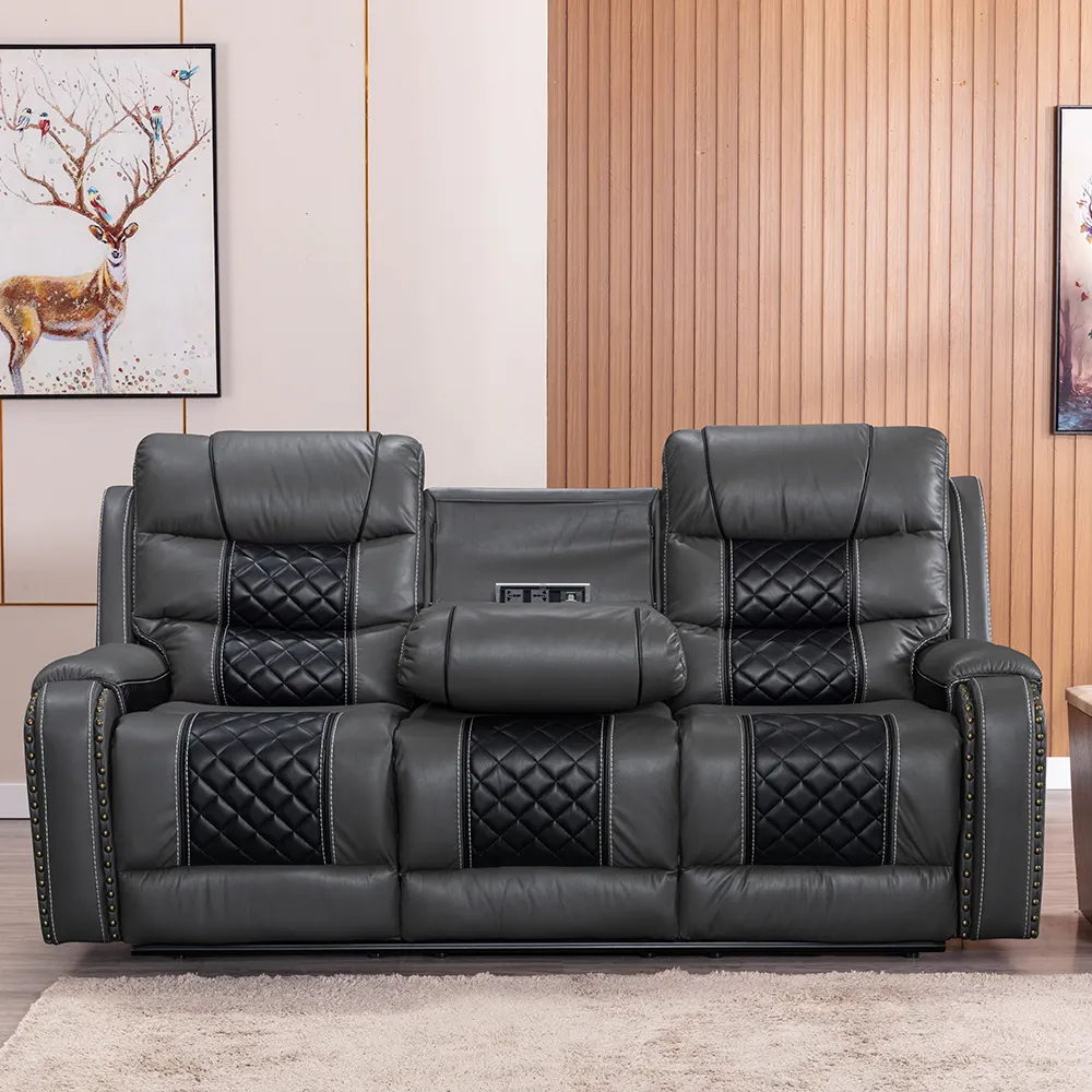 CY elektrikli deri oturma odası ev sineması Recliner koltuk takımı, güç uzanmış deri kanepeler