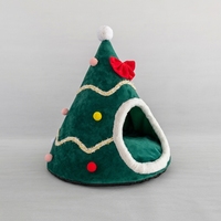 Lit pour animaux de compagnie en forme de sapin de Noël avec coussin amovible, tente semi-fermée en tissu chaud pour l'hiver, pour chiens et chats, idéal pour les fêtes en intérieur