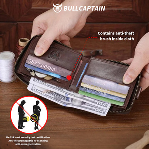 กระเป๋าสตางค์หนังแท้สำหรับผู้ชาย รุ่นวินเทจ ป้องกัน RFID พร้อมซับในโพลีเอสเตอร์ ช่องใส่เหรียญ บัตร และธนบัตร - Product Image 4