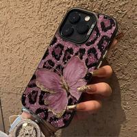 Casing HP Anti Benturan TPU Motif Kupu-kupu Pink Leopard Baru untuk IPHONE 17/16 Pro Max/15/13 Pro/12/14