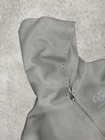 Sweat à capuche zippé épais orné de strass avec motif personnalisé et délavage acide pour streetwear Y2K