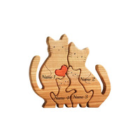 Holz katze Mutter Vater und Kind Familie Puzzle 4 in 1 Satz Ornament Dekoration Muttertag Geschenk